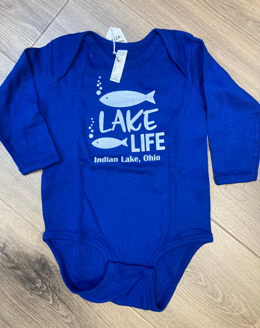 Lake Life Fish Indian Lake Long Sleeve Onesie