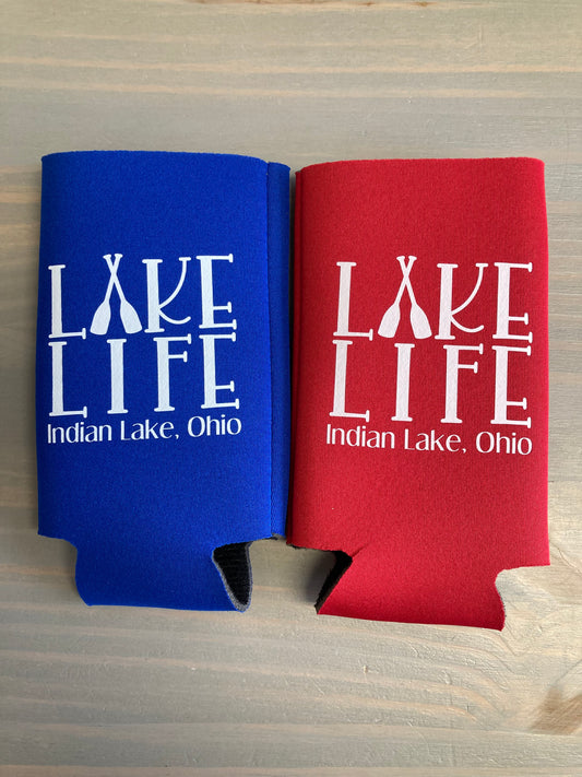 Lake Life Oars Indian Lake Water Bottle Koozie
