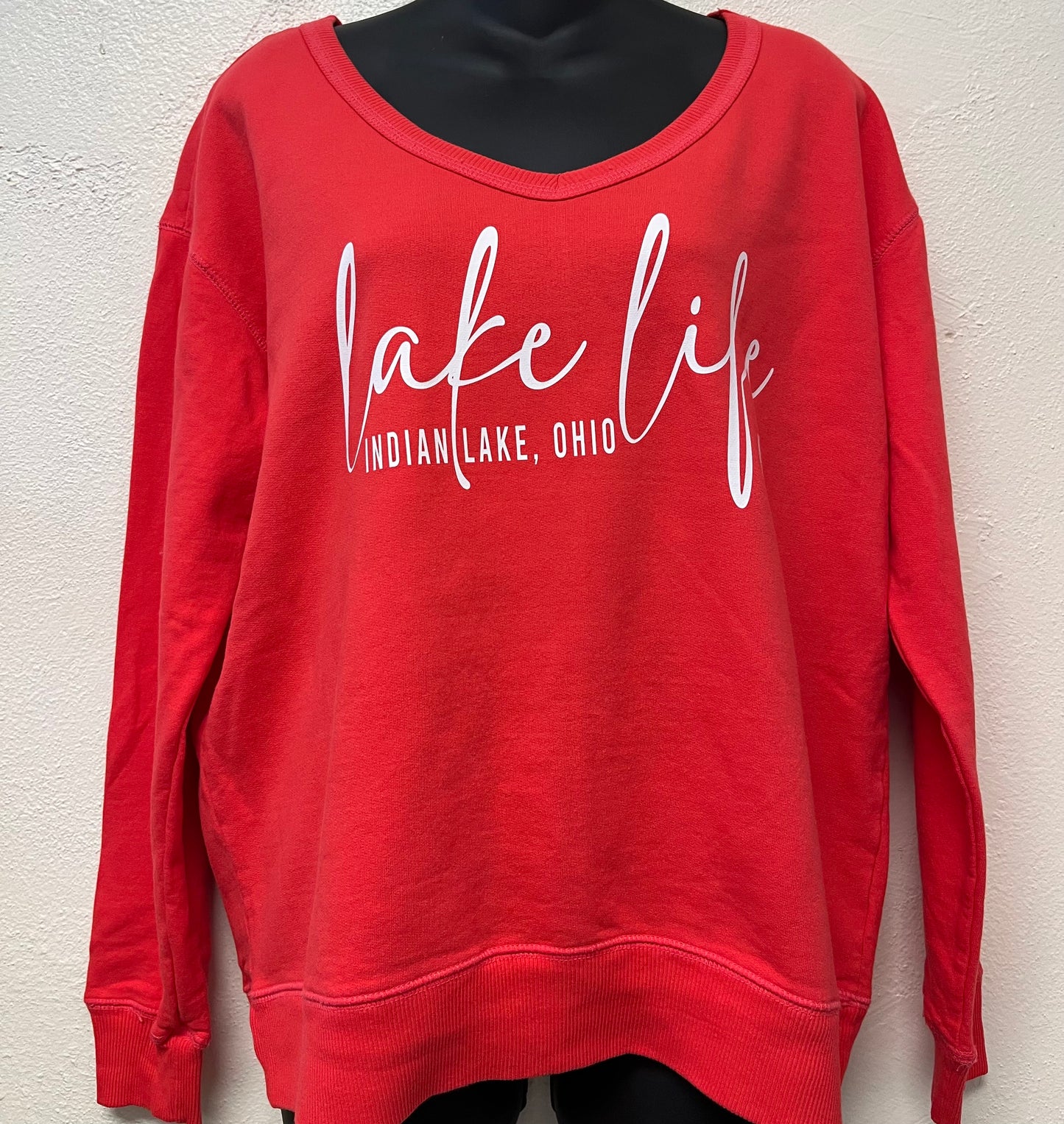 Lake Life Indian Lake Ohio Beach Wash V-Neck Sweatshirt