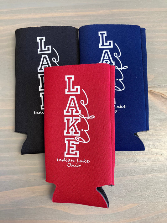 Lake Life Vertical Indian Lake Tall Skinny Koozie