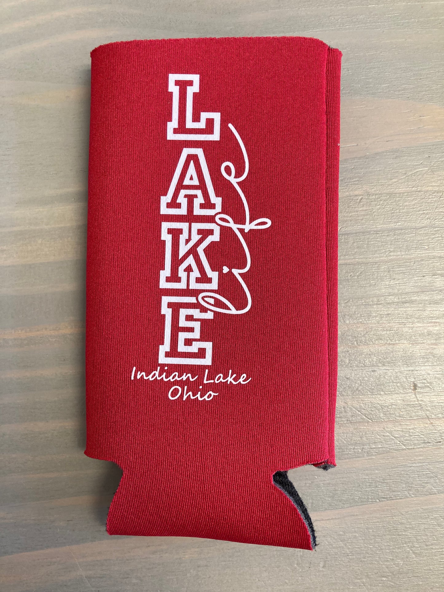 Lake Life Vertical Indian Lake Tall Skinny Koozie