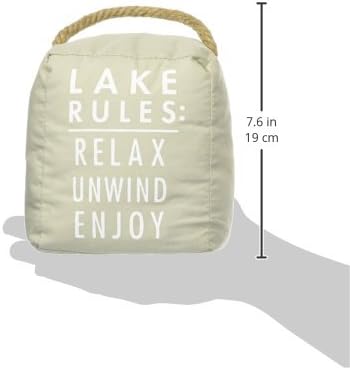 Lake Rules: Relax Unwind Enjoy Tan Door Stopper, Off White, 5" x 6"