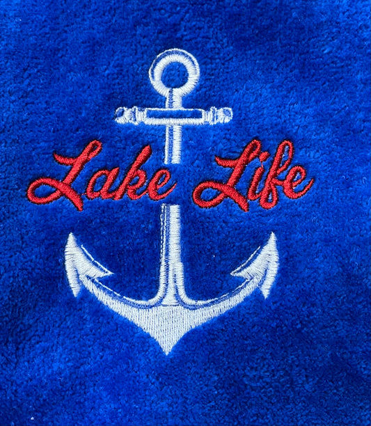 Lake Life Anchor Embroidered Hand Towel