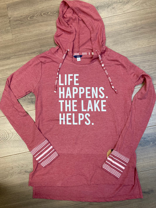 Life Happens. The Lake Helps. Long Sleeve Hoodie Tee