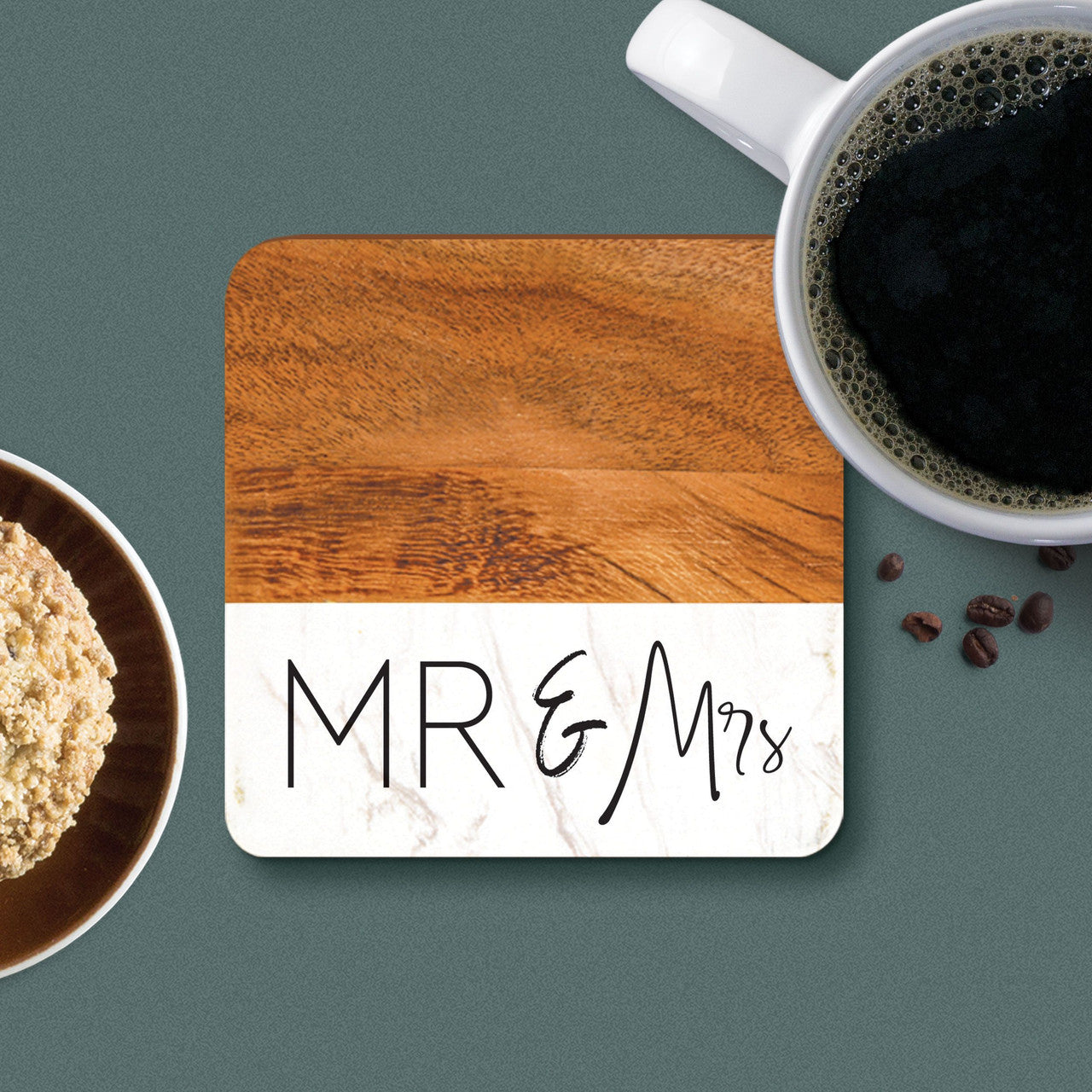 Wood Square Coaster Set - Mr & Mrs - 4/pk