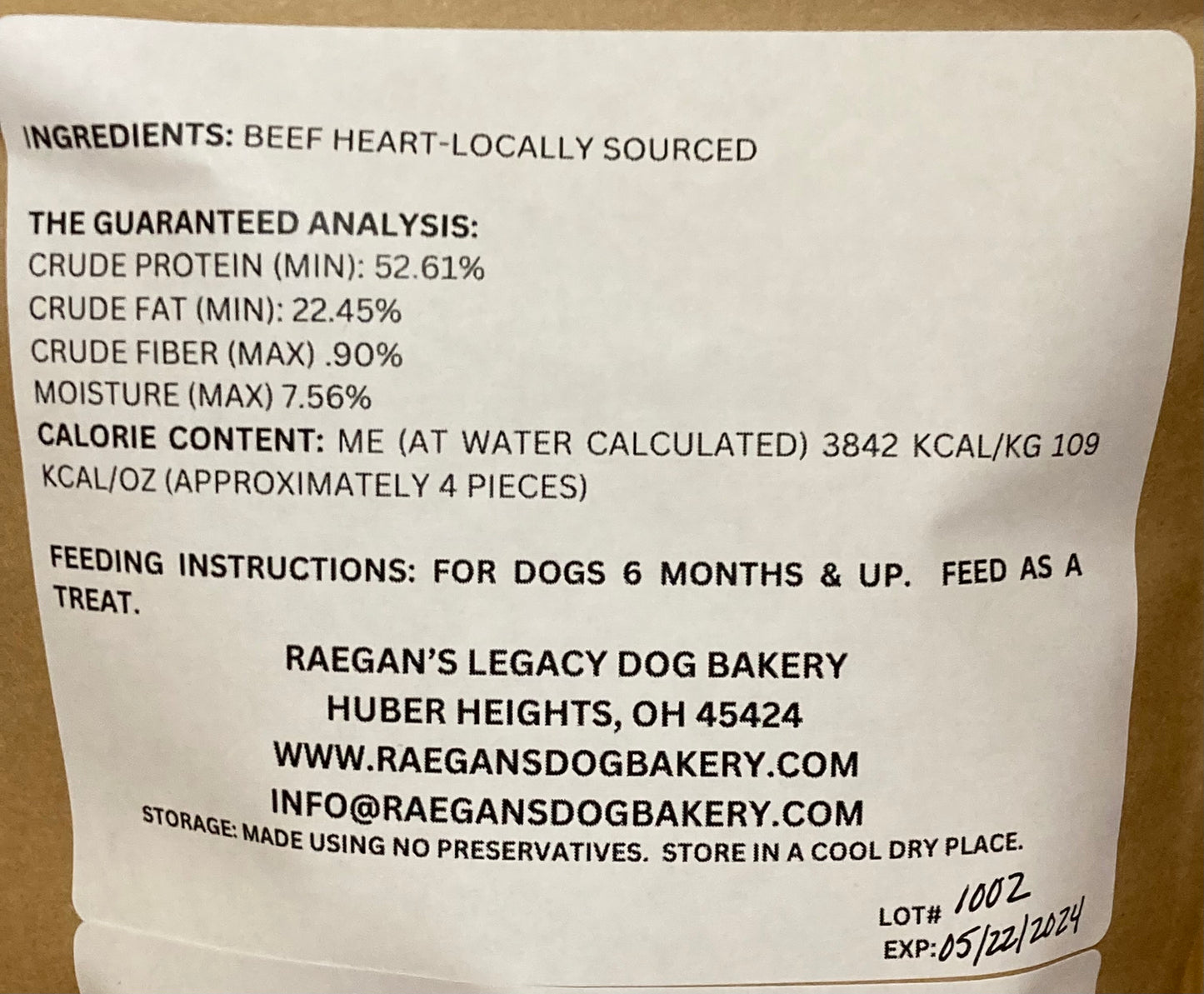 Raegan's Legacy Dog Bakery Beef Heart - Locally Sourced