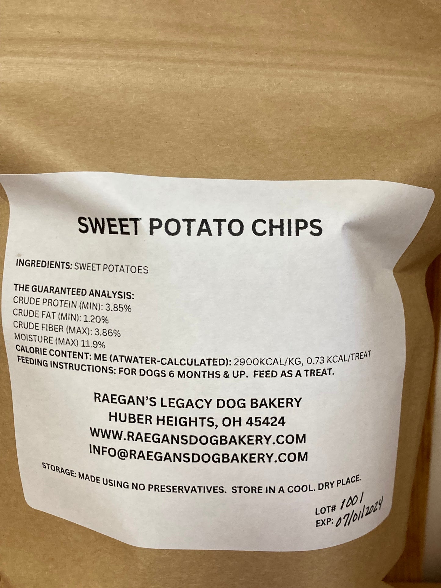 Raegan's Legacy Dog Bakery Sweet Potato Chips