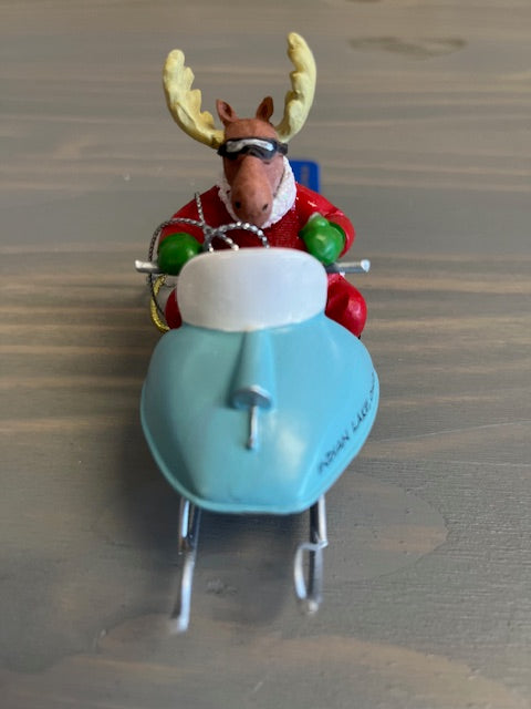 Moose on Snowmobile - Resin Ornament