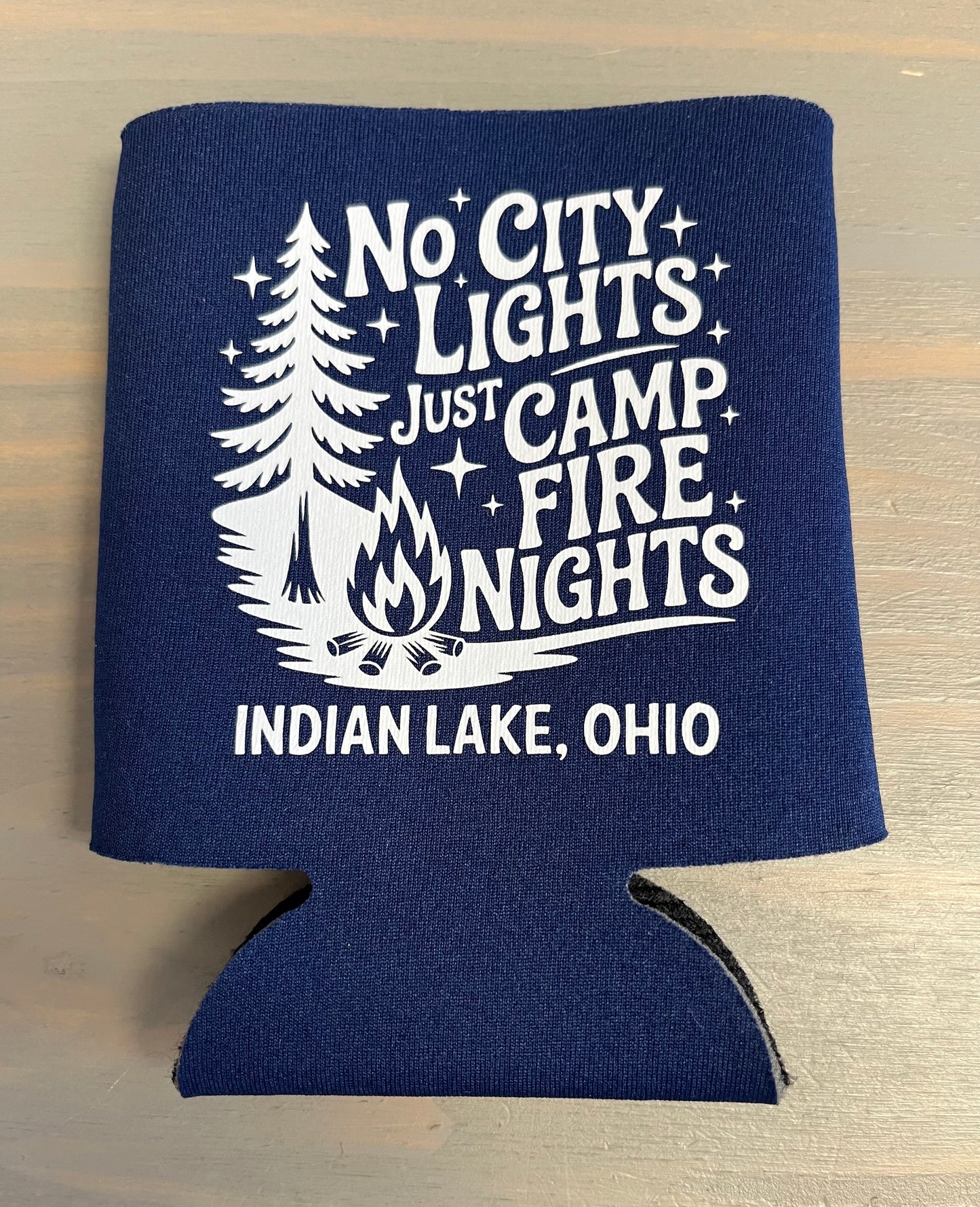 No City Lights Just Campfire Nights Indian Lake Koozie