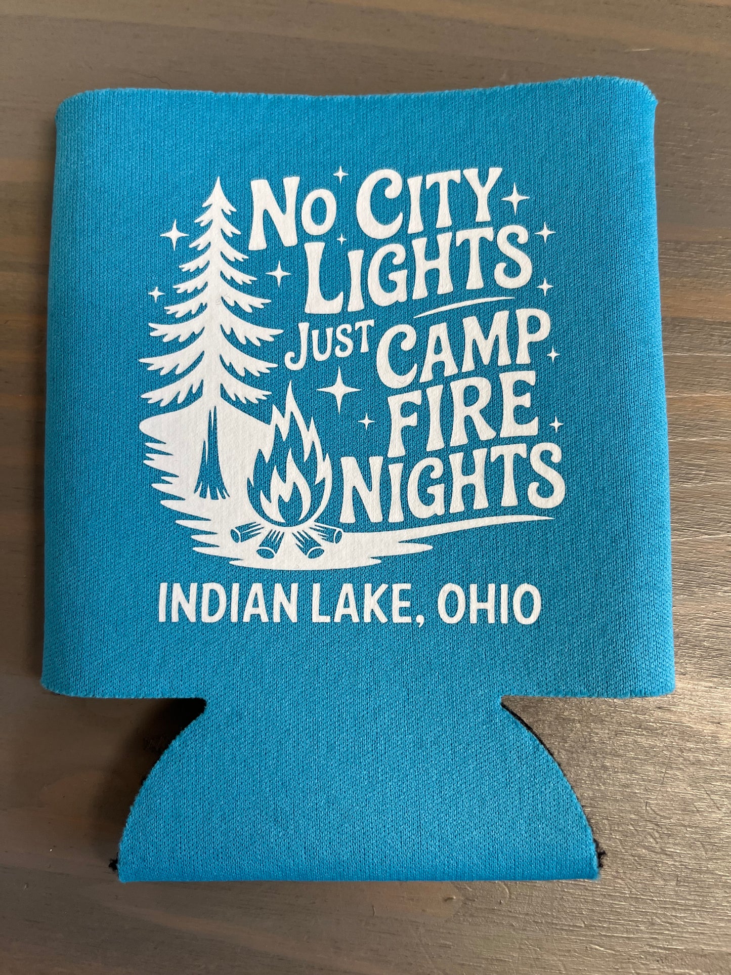 No City Lights Just Campfire Nights Indian Lake Koozie
