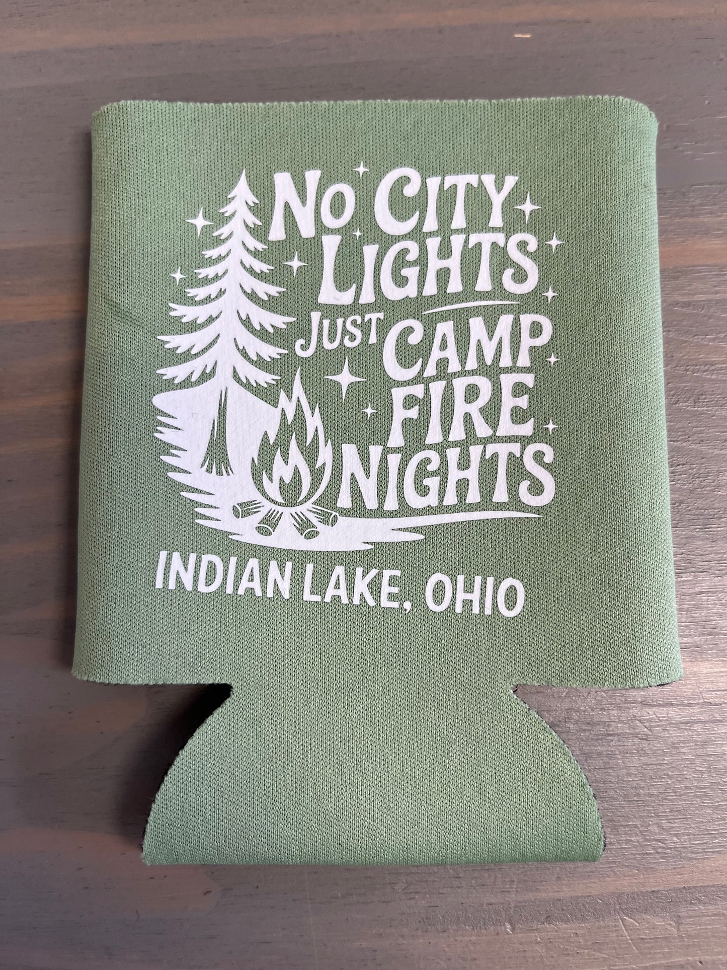 No City Lights Just Campfire Nights Indian Lake Koozie