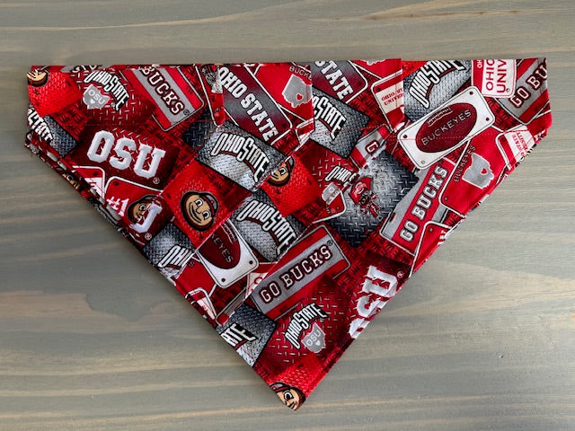 Dog Scarf - Thru the Collar Pet Neck Scarf - Ohio State Buckeyes License Plate NCAA Licensed