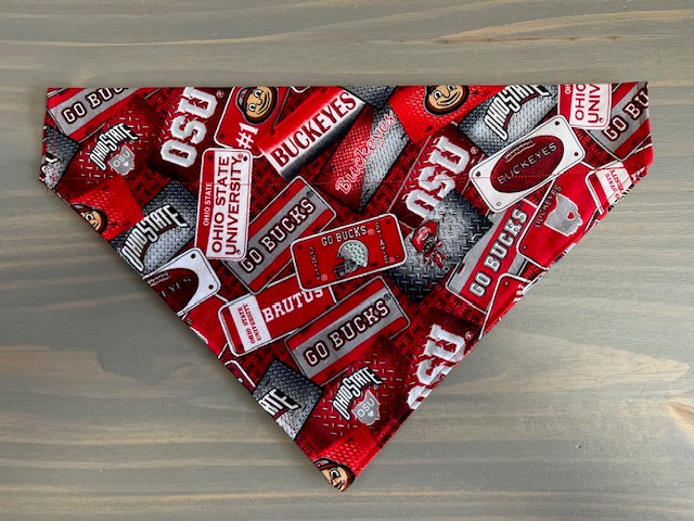 Dog Scarf - Thru the Collar Pet Neck Scarf - Ohio State Buckeyes License Plate NCAA Licensed