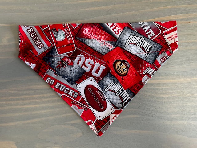 Dog Scarf - Thru the Collar Pet Neck Scarf - Ohio State Buckeyes License Plate NCAA Licensed