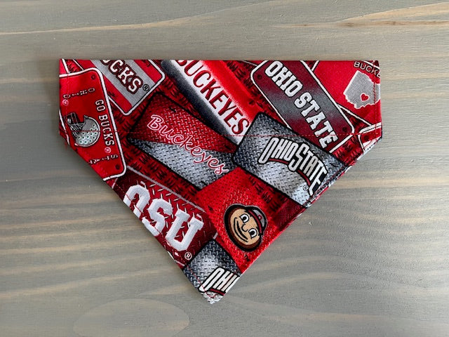 Dog Scarf - Thru the Collar Pet Neck Scarf - Ohio State Buckeyes License Plate NCAA Licensed