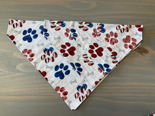 Dog Scarf - Thru the Collar Pet Neck Scarf - Patriotic Paw Prints