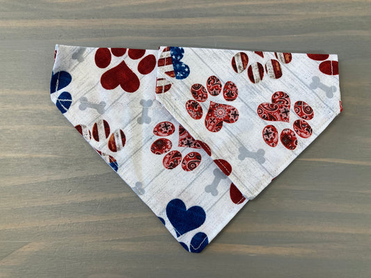 Dog Scarf - Thru the Collar Pet Neck Scarf - Patriotic Paw Prints