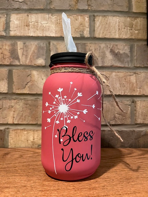 Mason Jar Tissue Holder Bless You Dandelion
