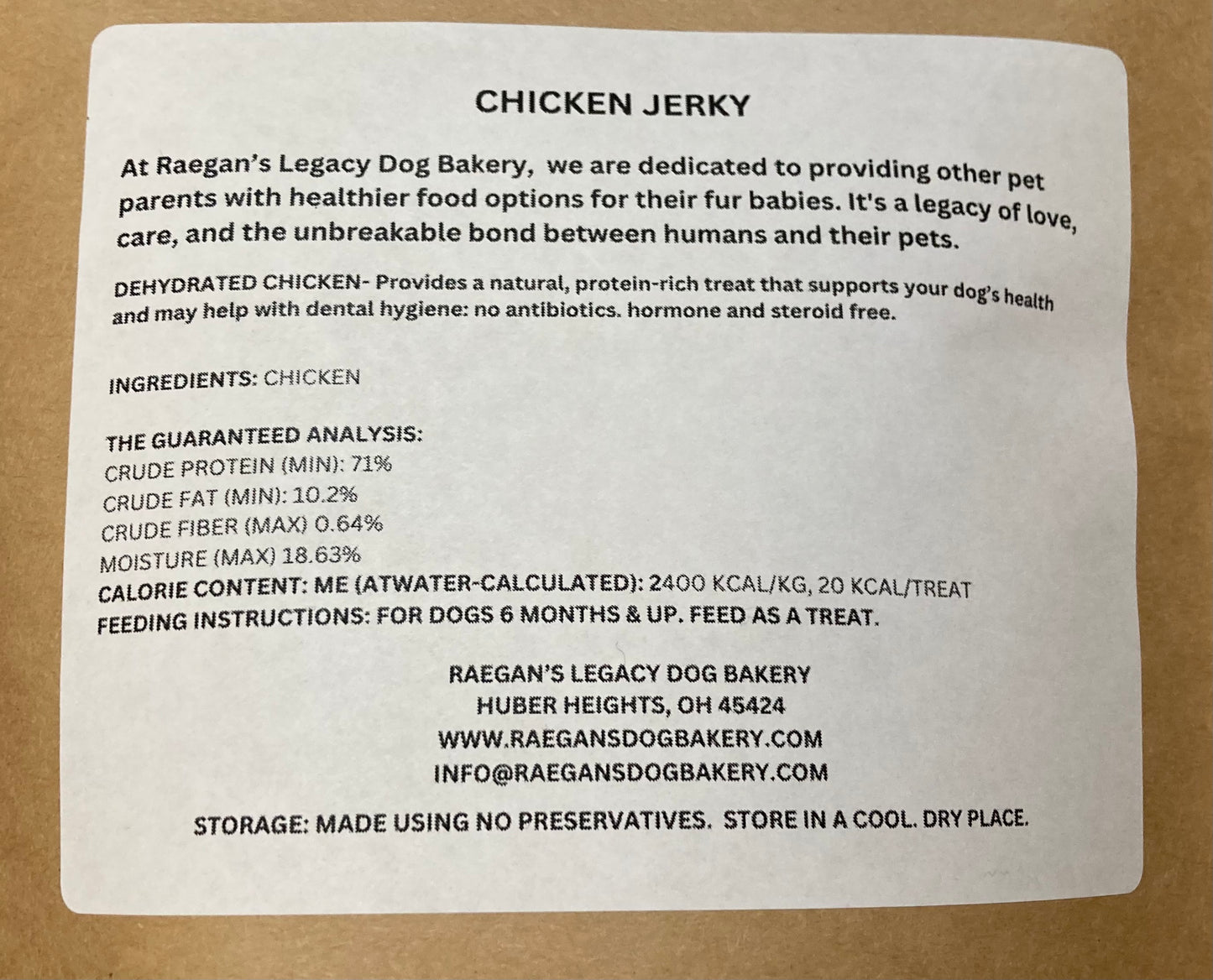 Raegan's Legacy Dog Bakery Chicken Jerky