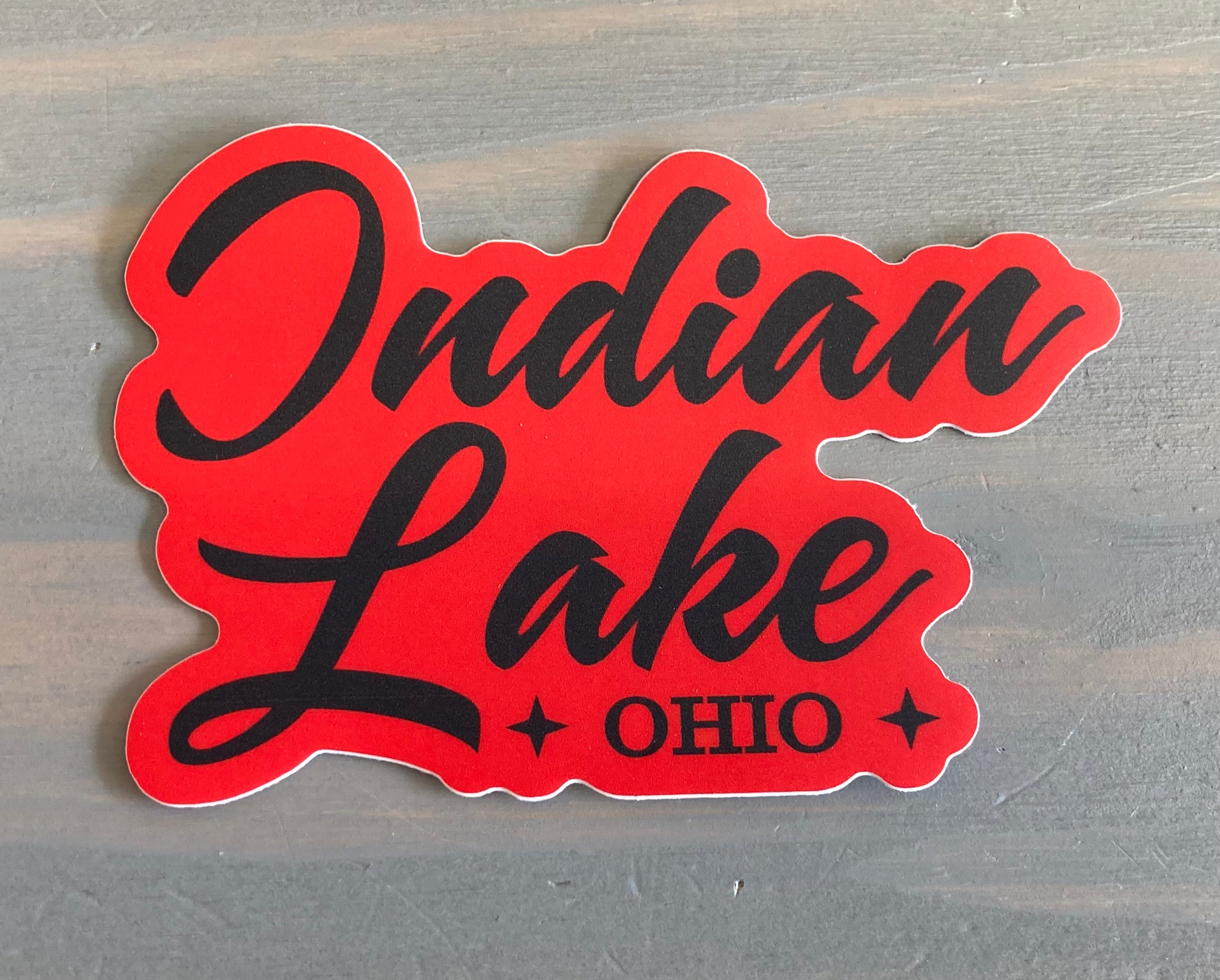 Souvenir Sticker - Indian Lake Script β Harbor View Designs & Gifts