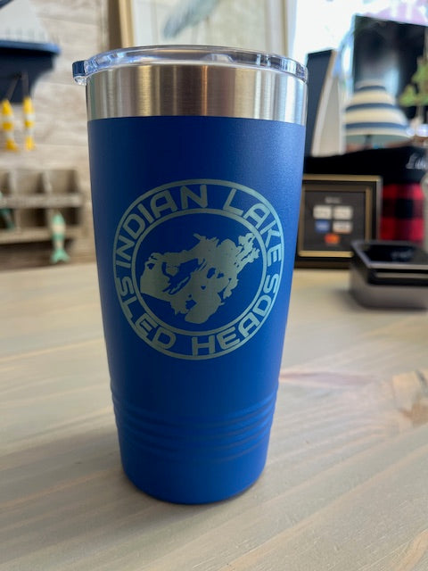 Indian Lake Sled Heads Laser Engraved Stainless Steel 20oz Travel Tumbler
