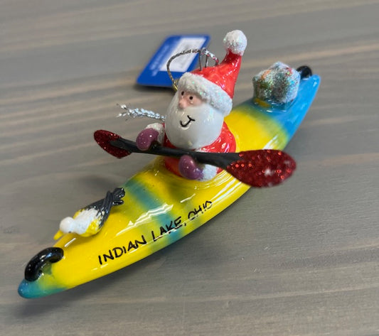 Santa on Kayak - Ceramic Ornament