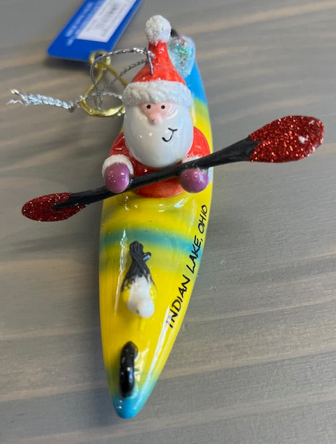 Santa on Kayak - Ceramic Ornament