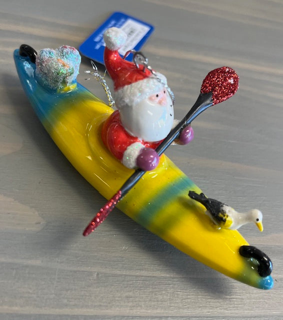 Santa on Kayak - Ceramic Ornament