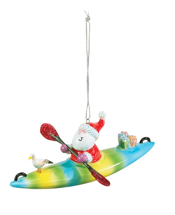 Santa on Kayak - Ceramic Ornament