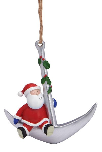 Santa on Anchor Resin Ornament