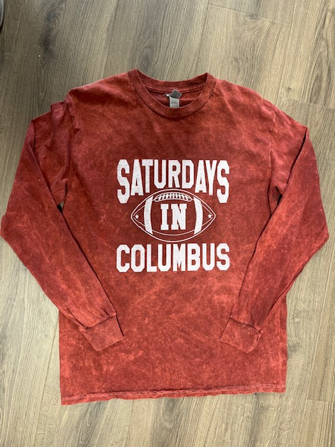 Saturdays in Columbus Scarlet Mineral Wash Long Sleeve T-Shirt