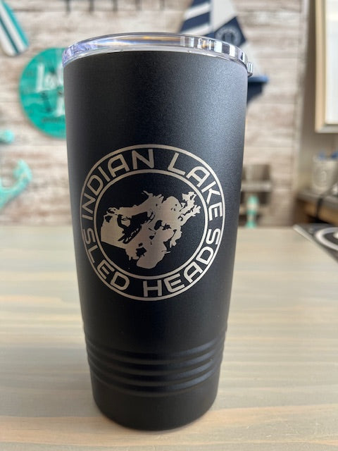 Indian Lake Sled Heads Laser Engraved Stainless Steel 20oz Travel Tumbler