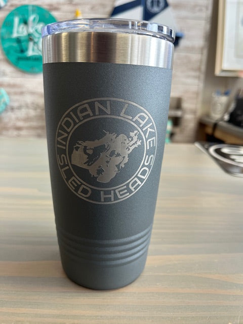Indian Lake Sled Heads Laser Engraved Stainless Steel 20oz Travel Tumbler