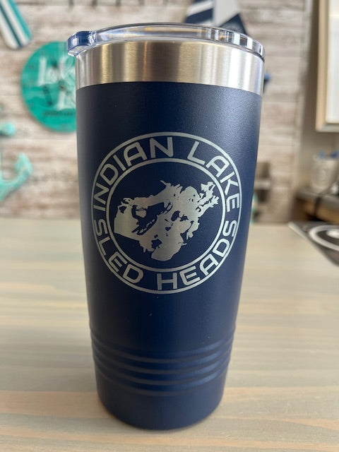 Indian Lake Sled Heads Laser Engraved Stainless Steel 20oz Travel Tumbler