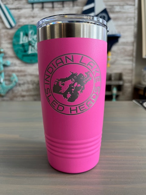 Indian Lake Sled Heads Laser Engraved Stainless Steel 20oz Travel Tumbler