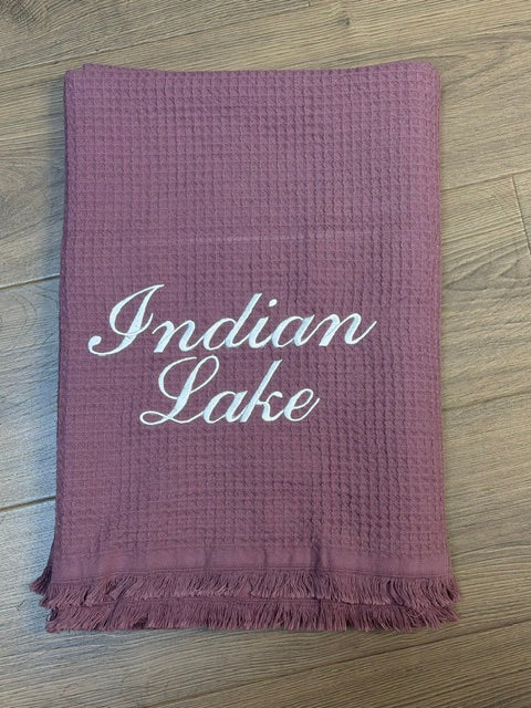 Indian Lake Embroidered Waffle Throw