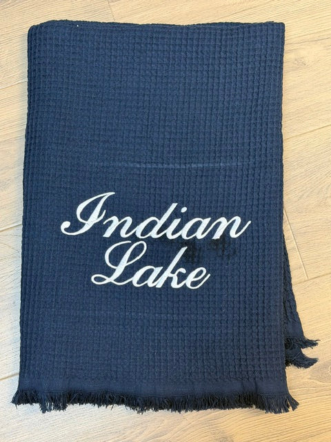 Indian Lake Embroidered Waffle Throw