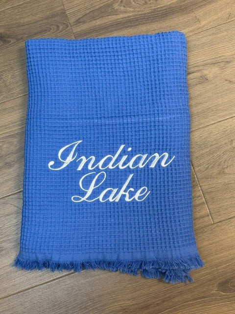 Indian Lake Embroidered Waffle Throw
