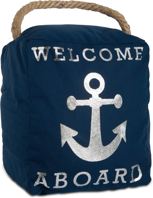 Welcome Aboard Anchor Beach Navy & Silver Door Stopper with Handle, Blue