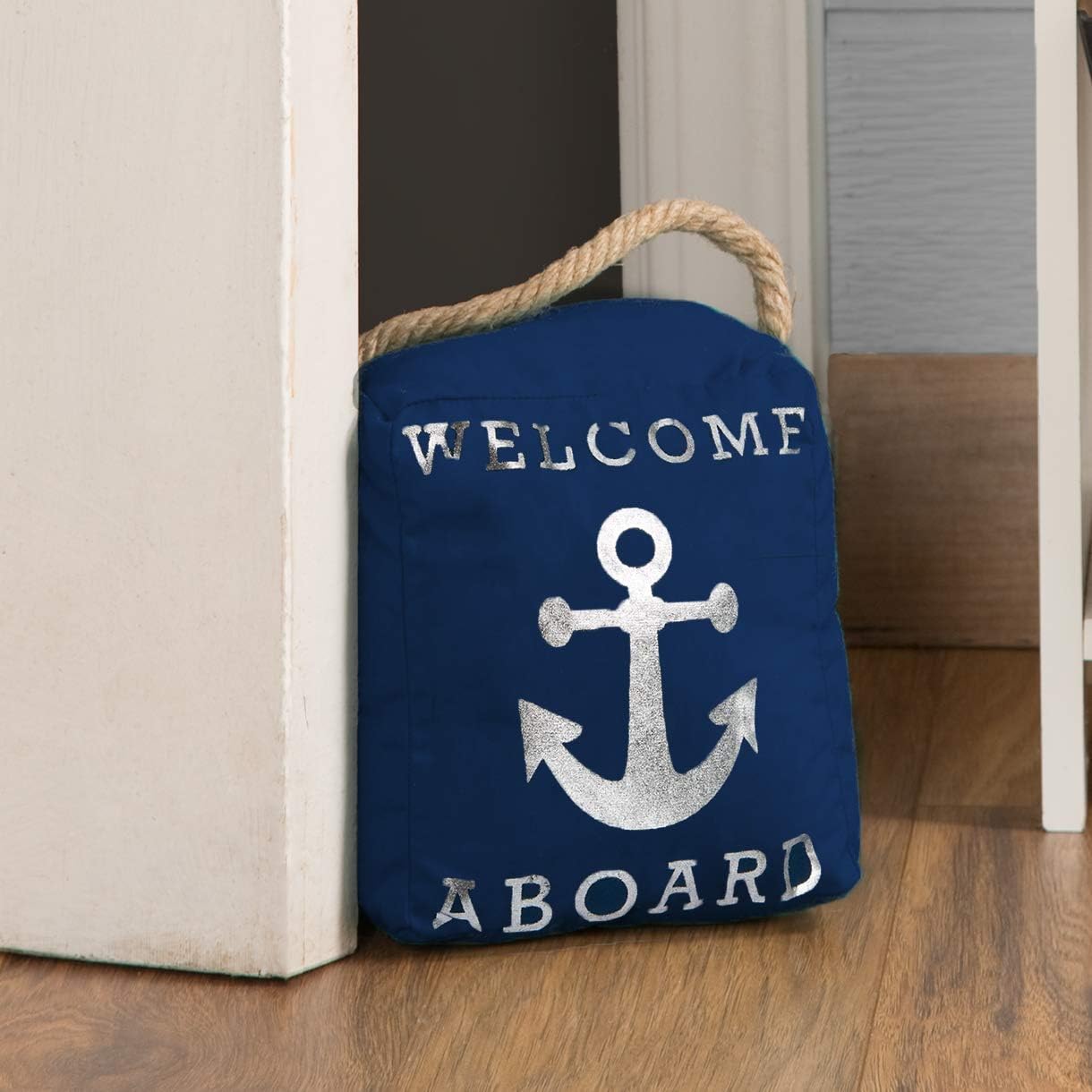 Welcome Aboard Anchor Beach Navy & Silver Door Stopper with Handle, Blue