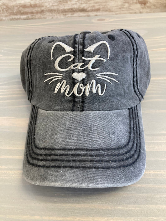 Ball Cap - Cat Mom Embroidered With Ears and Whiskers