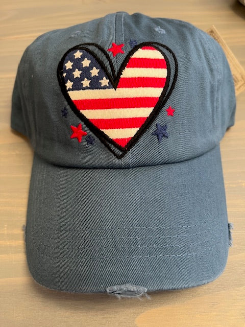 Ball Cap - American Flag Heart