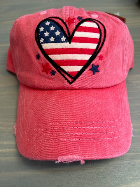 Ball Cap - American Flag Heart