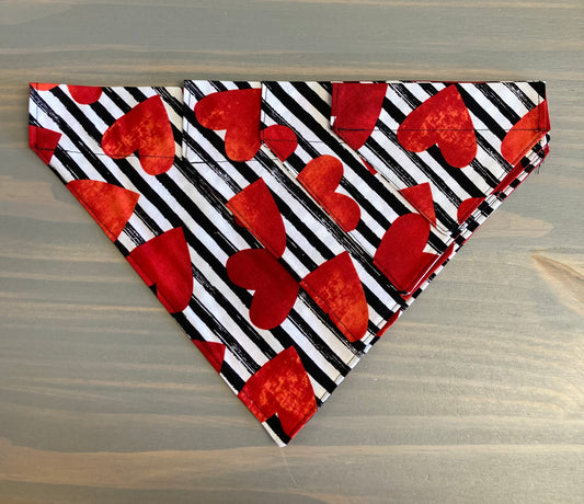 Dog Scarf - Thru the Collar Pet Neck Scarf - Hearts and Stripes