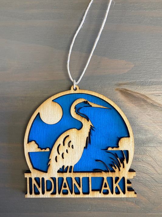 Indian Lake Heron Laser Ornament