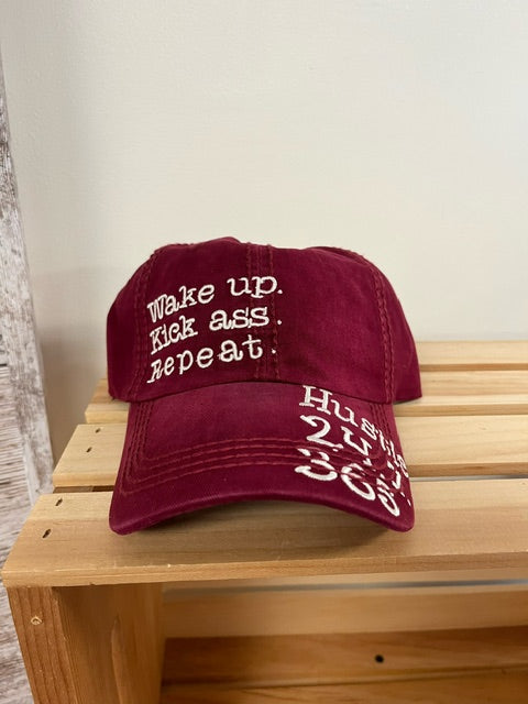 Ball Cap Vintage - Wake Up. Kick Ass. Repeat. Hustle