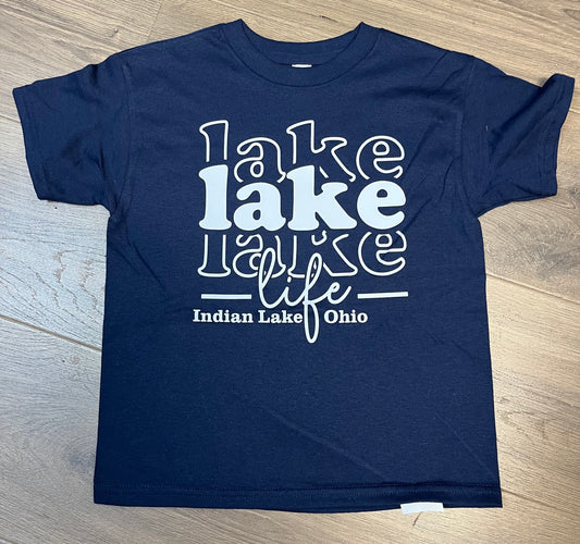 Lake Life Stacked Indian Lake Ohio Youth T-Shirt Short Sleeve