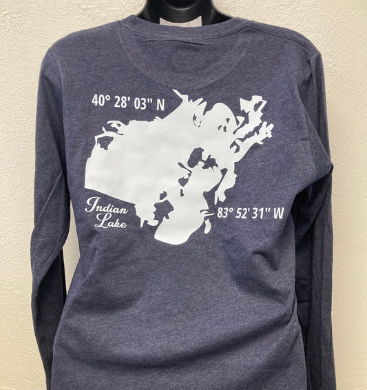 Lake Map Indian Lake Long Sleeve T-Shirt