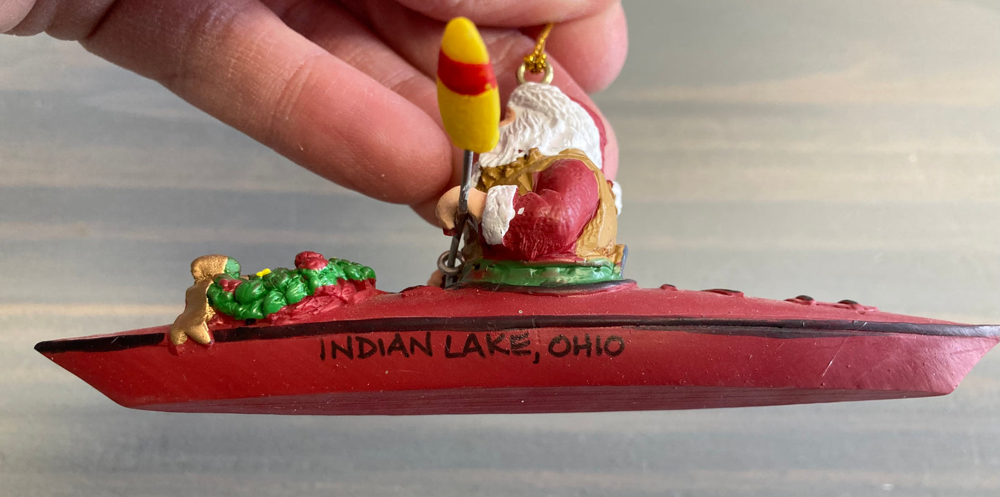 Santa In Kayak- Resin Ornament