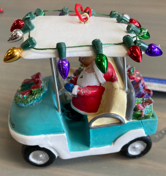 Santa in Golf Cart- Resin Ornament